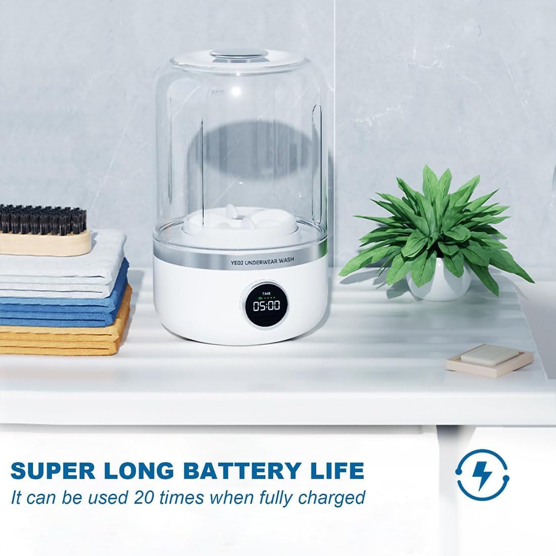 Underwear Washer, Mini Portable Washing Machine, 1L Underwear Washing Machine, Rechargeable Cordless Mini Laundry Machine With Led Display, 4000mah, 20 Times Usage Per Charge (White)