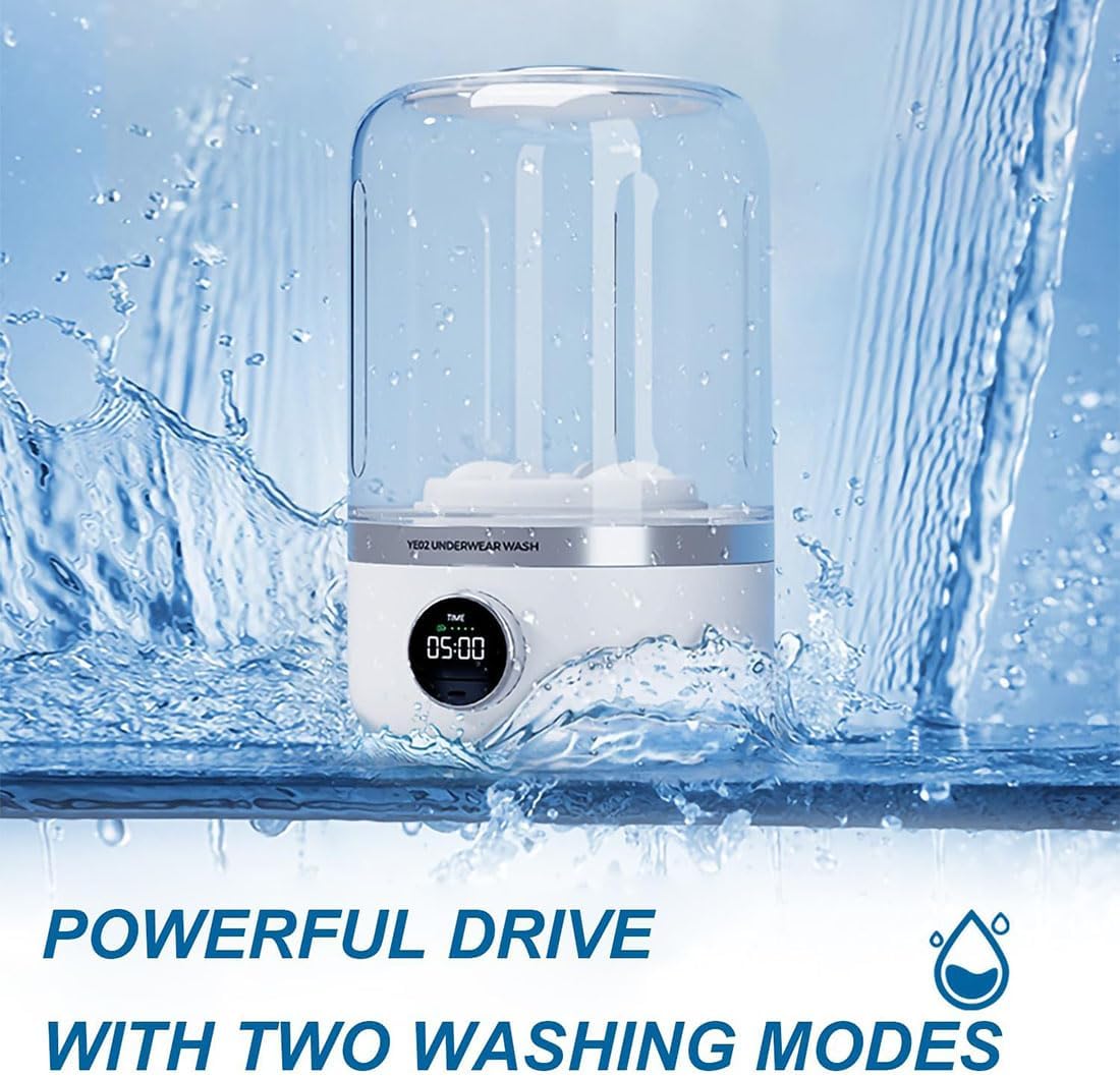 Underwear Washer, Mini Portable Washing Machine, 1L Underwear Washing Machine, Rechargeable Cordless Mini Laundry Machine With Led Display, 4000mah, 20 Times Usage Per Charge (White)