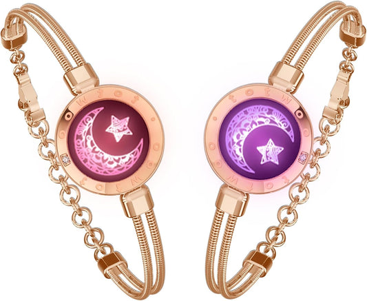 Long Distance Touch Bracelets for Couples, Vibration & Light up for Love Couples Bracelets | Long Distance Relationship Gifts for Girlfriend Bluetooth Pairing Jewelry