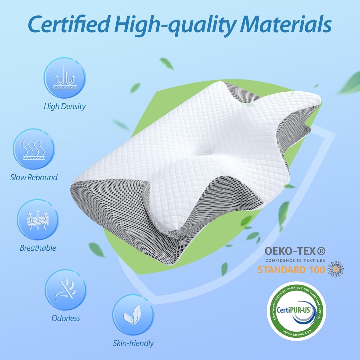 Memory Foam Cervical Pillow, 2 in 1 Ergonomic Contour Orthopedic Pillow for Neck Pain, Contoured Support Pillows for Side Back Stomach Sleepers
